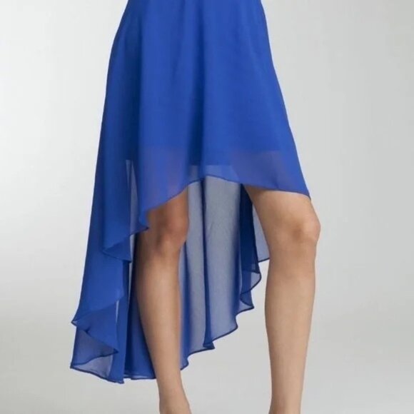 Bebe L/XL Lined Chiffon High-Low Skirt Cobalt Blue RAA10432 Stretch - Picture 1 of 8